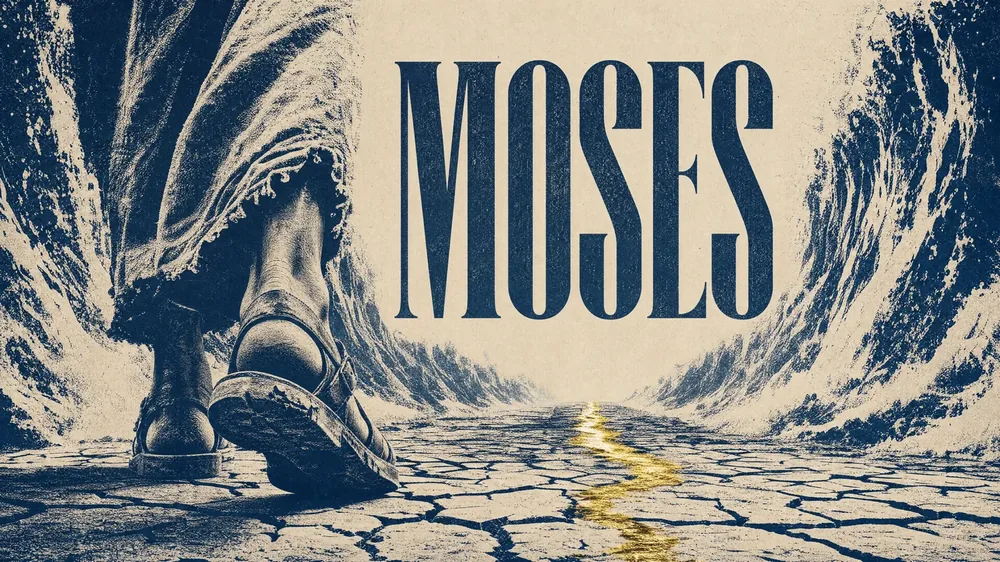 Direction two for the Moses series: the Red Sea parting in navy and cream