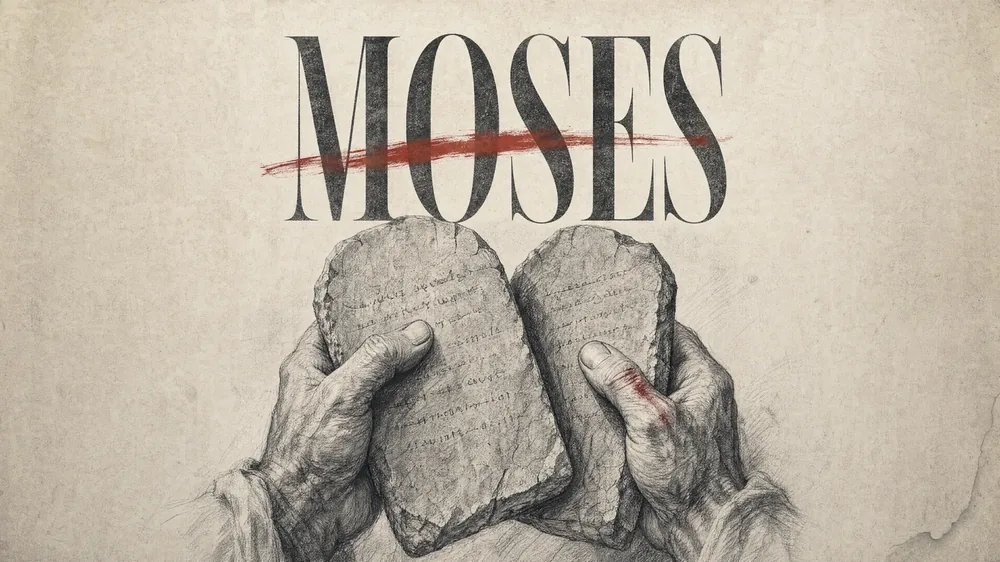 Direction one for the Moses series: a pencil sketch of hands holding the stone tablets